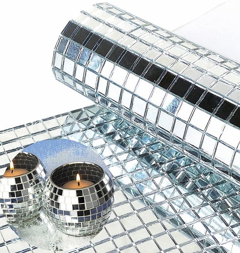 REDODECO REDODEDO Real Glass Silver Mirrors Mosaic Tiles Sticker for Craft Square Glass Tiles Self Adhesive,5mm by 5mm (Silver, 3600PCS) - Image 1